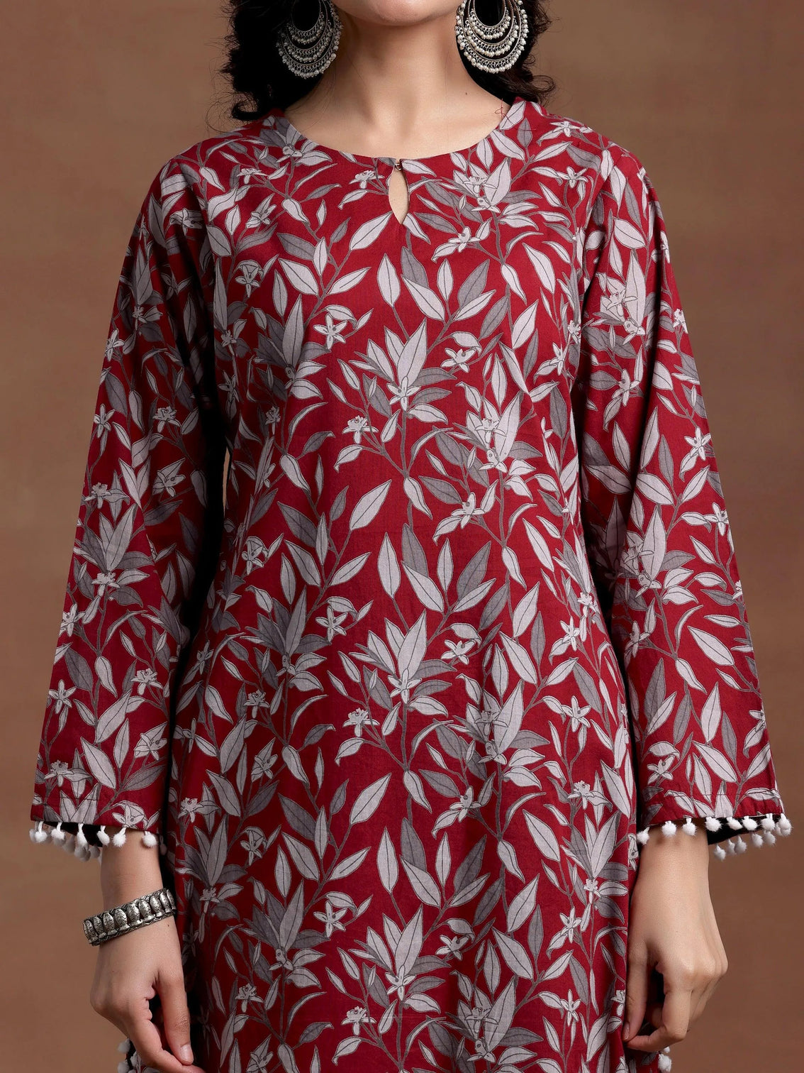 Mameraa Rust Printed Cotton Pathani Kurta Set