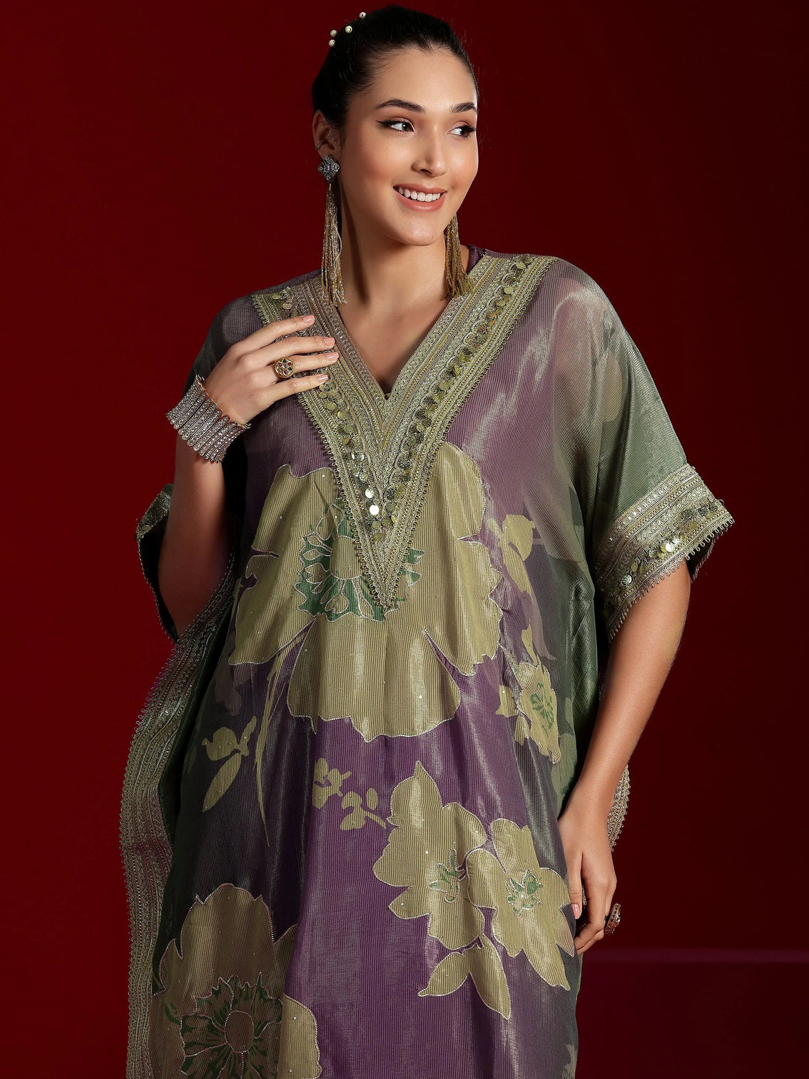 Mameraa Art Mauve Printed Silk Blend Co-Ords