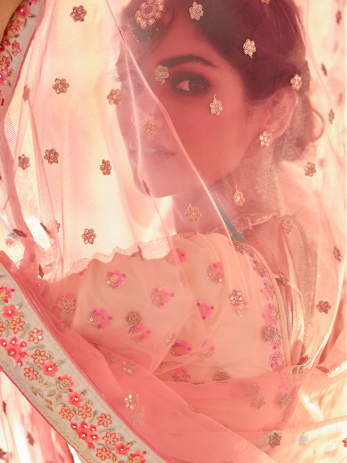 Beige Embroidered Crepe Semi Stitched Lehenga With Unstitched Blouse