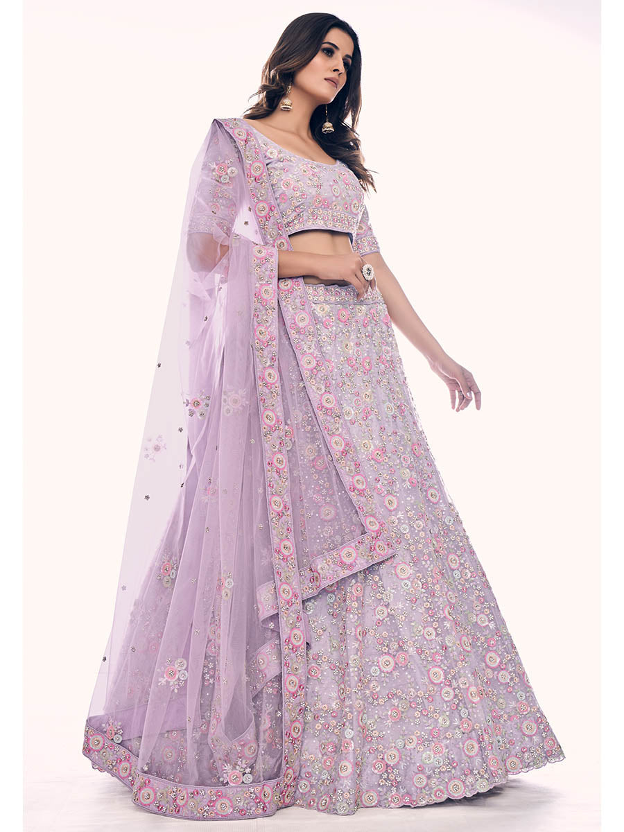 Lilac Soft Net Embroidered Designer Lehenga Choli
