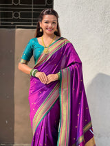 Top Trending Vitthala Contrast Paithani Saree Rakhumai Soft Silk Traditional Design