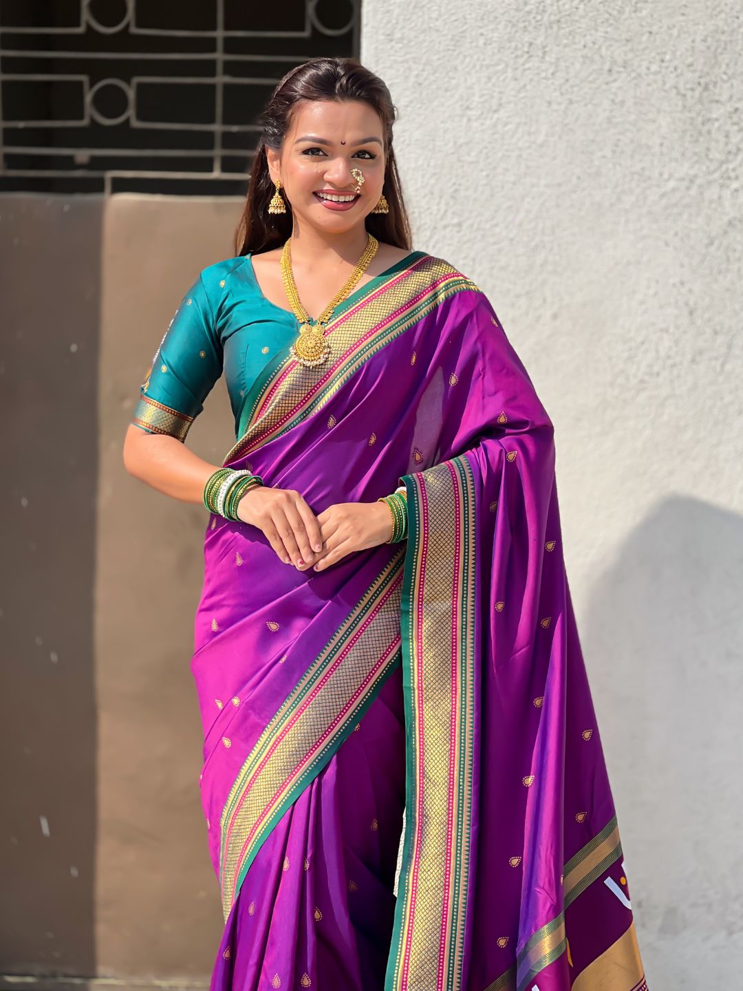 Top Trending Vitthala Contrast Paithani Saree Rakhumai Soft Silk Traditional Design