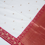 White Contrast with red border - Pure Katan Georgette Banarasi Saree