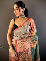 Rose Pink Zari Tussar Printed Saree