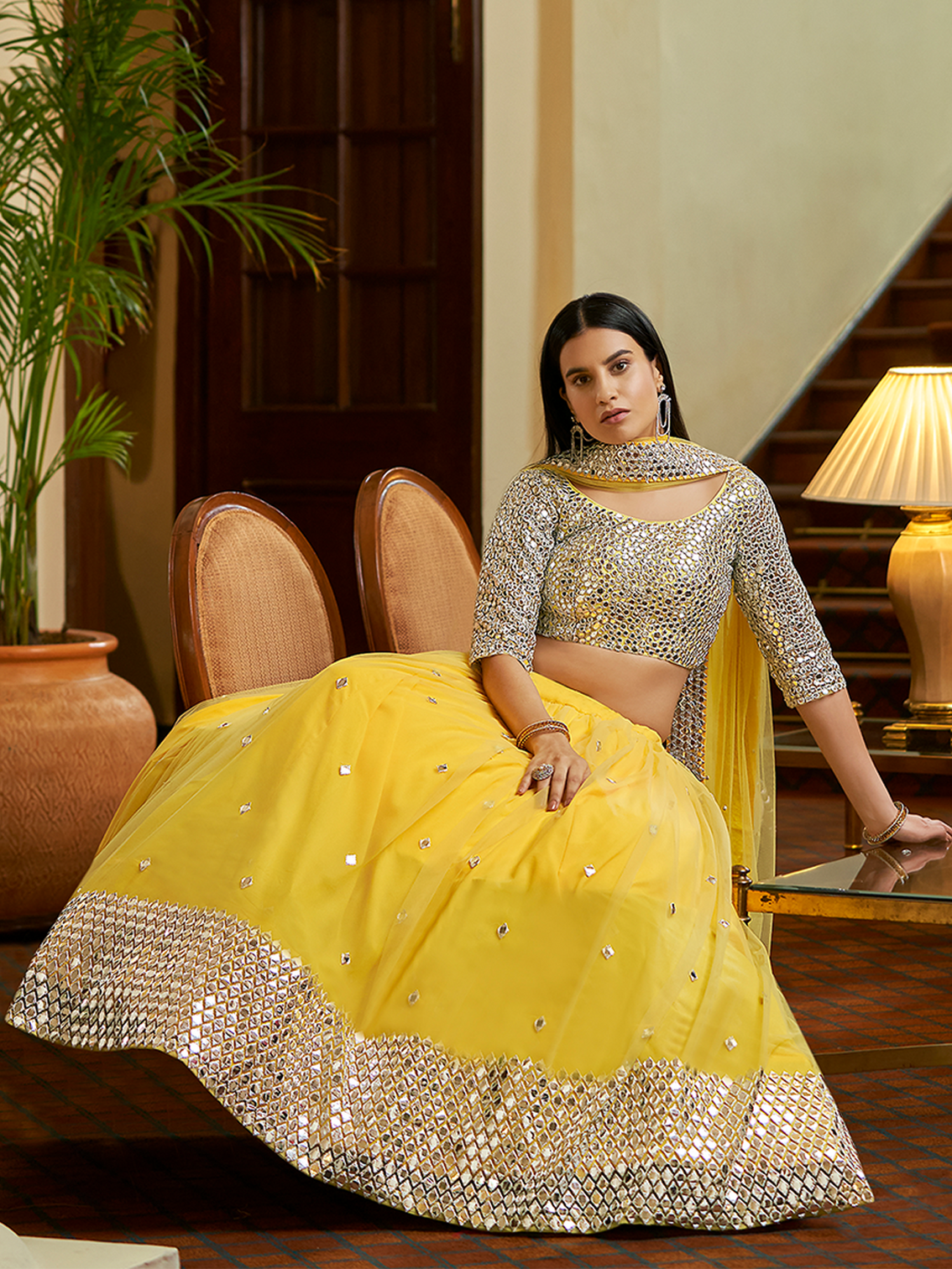 Yellow Soft Net Semi Stitched Lehenga With Unstitched Blouse