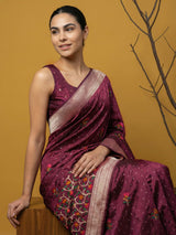 Soft Organza Meenakari Woven Saree with Jamdani Zari Pallu and Brocade Blouse Festive Wedding Party Wear Saree