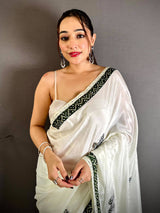 Green Soft Chinnon Butterfly Butta Saree
