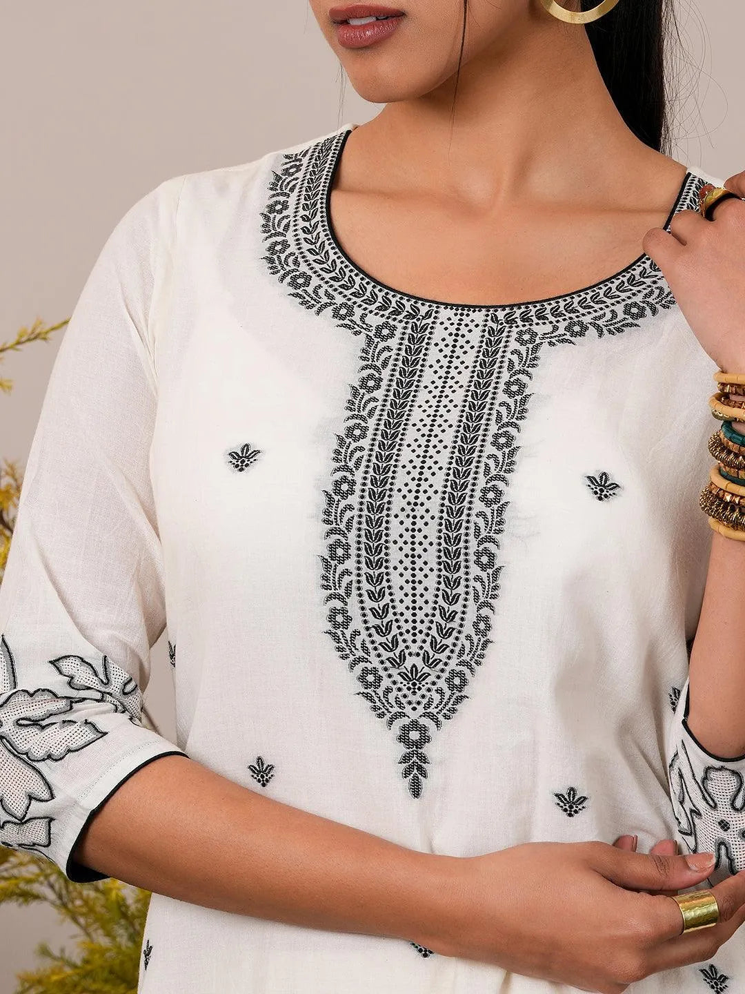 Libas Off White Woven Design Cotton Straight Suit With Dupatta