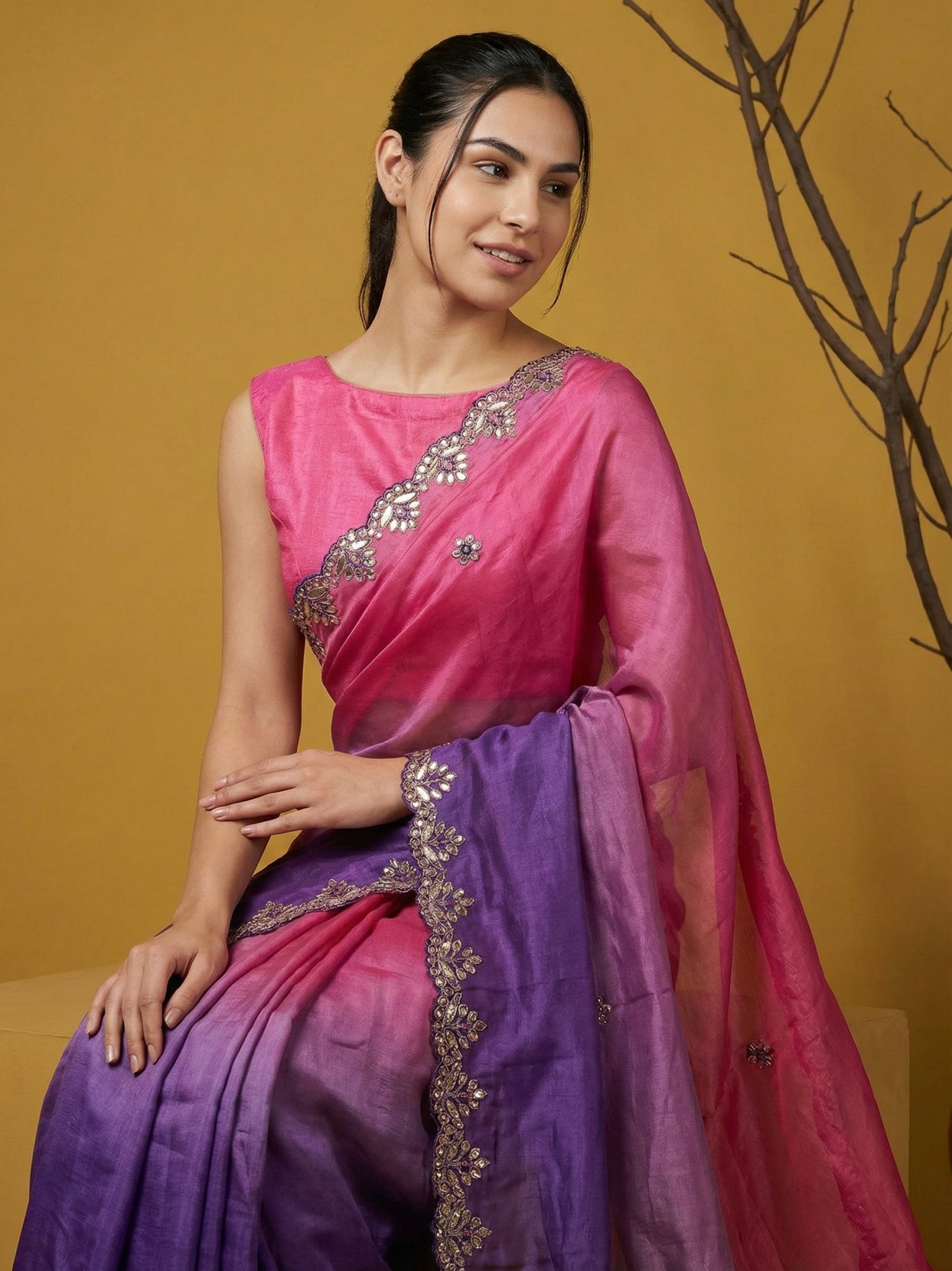 Fendy Satin Designer Saree with Gotapatti Work and Cutwork Piping Border Party Wedding Wear Saree