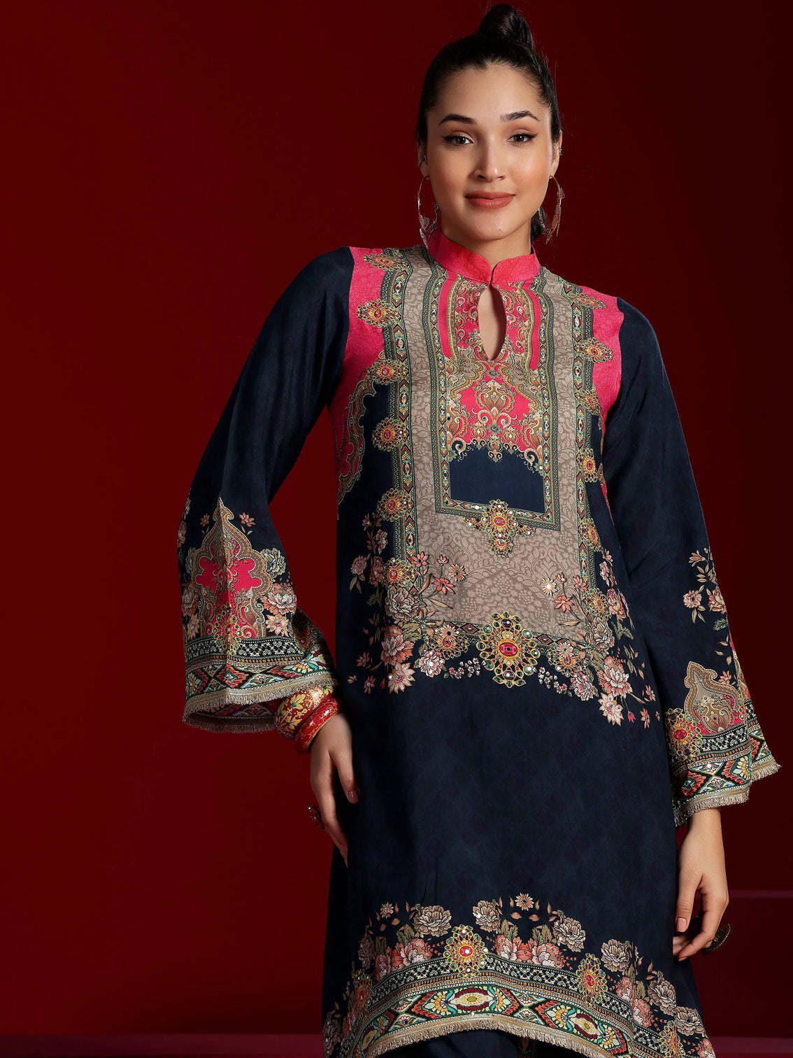 Mameraa Art Multi Printed Silk Blend Co-Ords