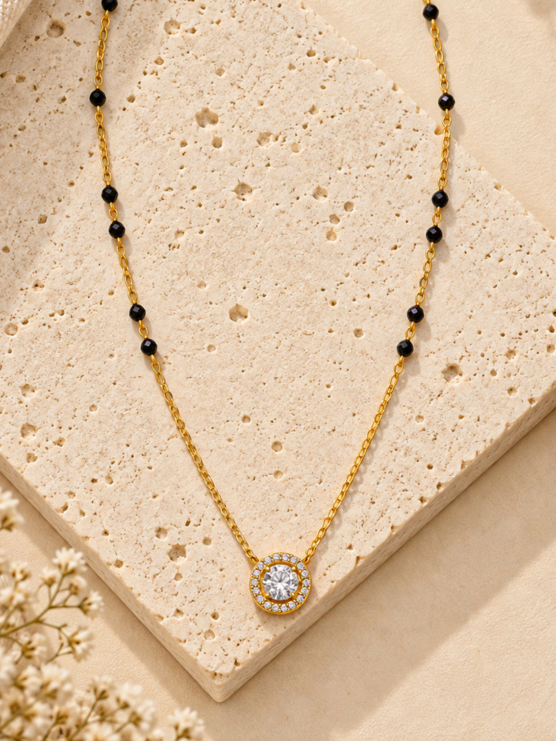 Mameraa Stone Pendant 18K Gold-Plated Mangalsutra