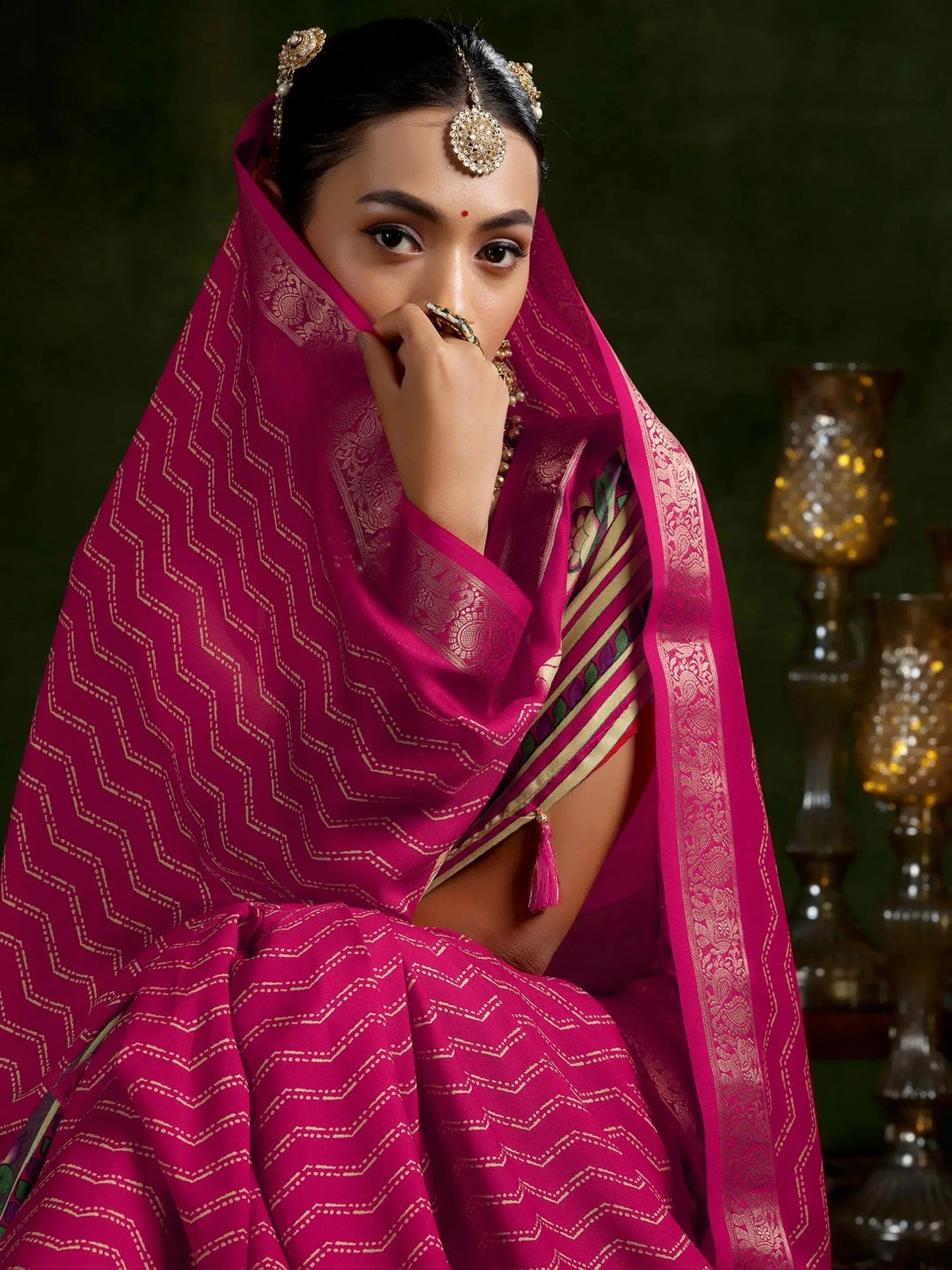 Libas Pink Printed Silk Blend Saree With Unstitched Blouse Piece