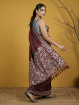 Soft Silk Printed Floral Saree with Rainbow Zari Woven Pallu and Contrast Blouse Festive Party Wear Saree
