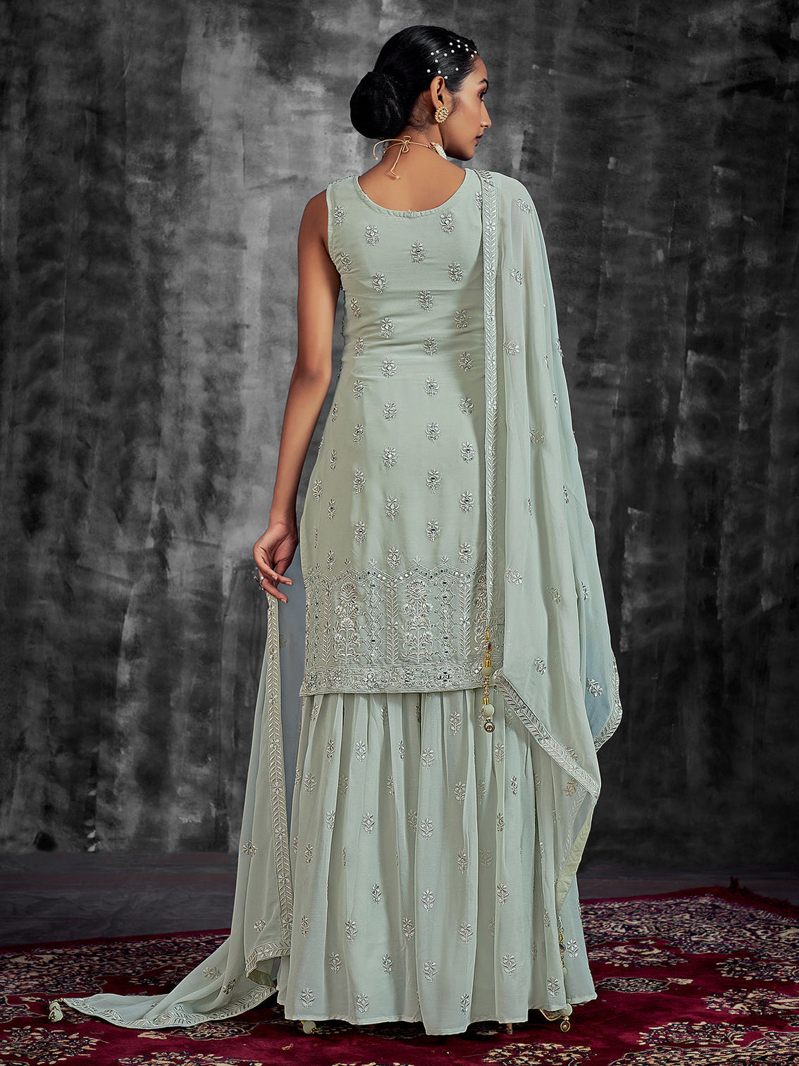 Classic Embroidered Green Georgette Stitched Kurta Set