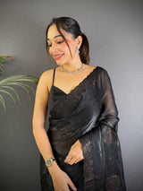 Black Art Silk Sequence Work Saree