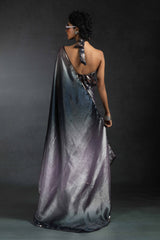 Lavender Solid With Stone Work Satin Silk Ombre Ready To Wear Saree