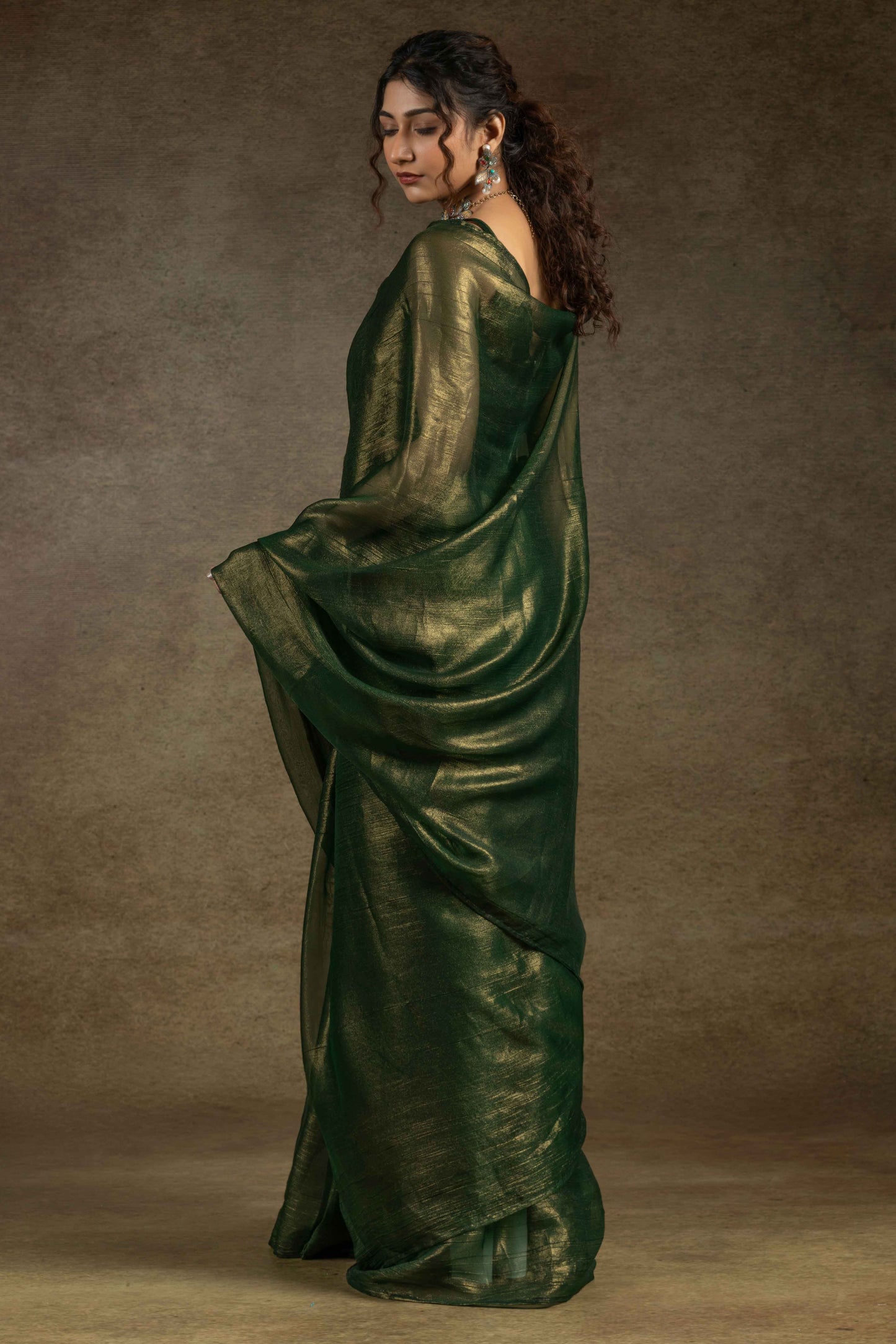 Forest Green Ready-to-Wear Chiffon Saree in Minimal Solid Pattern for a Classy Vibe