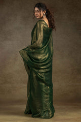 Forest Green Ready-to-Wear Chiffon Saree in Minimal Solid Pattern for a Classy Vibe