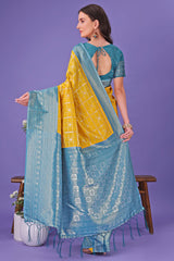 Mustard Banarasi Weave in Checked Design with Lustrous Zari Embellishments