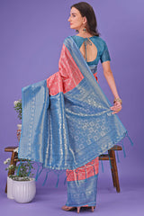 Peach Banarasi Weave in Checked Design with Lustrous Zari Embellishments