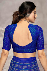 Blue Chiffon Saree Features Bandhani Print for Casual Occasion