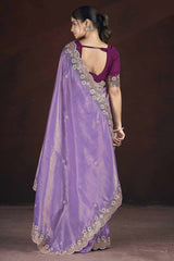 Lavender Organza Saree with Embroidery on the Edges for a Graceful Contemporary Look