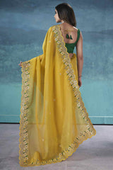 Mustard Organza Saree with Embroidery on the Edges for a Graceful Contemporary Look