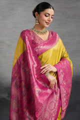 Traditional Mustard Kanjivaram Soft Silk Saree with Bold Kadiyal Weave