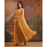Yellow Leheriya With Floral Foil Printed Georgette Saree