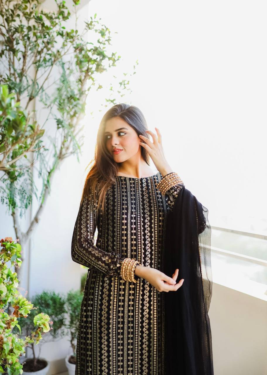 Wedding Wear Black Color Sequence Work Salwar Suit