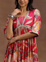 Gerua Pink Printed Silk Blend A-Line Kurta With Salwar & Dupatta
