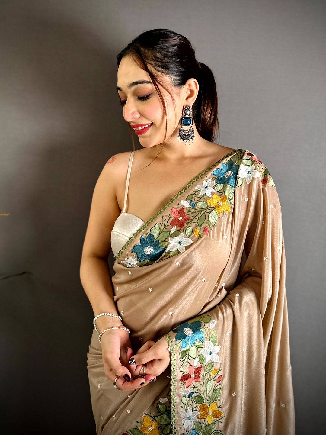 Radiance Floral Embroidered Border Saree