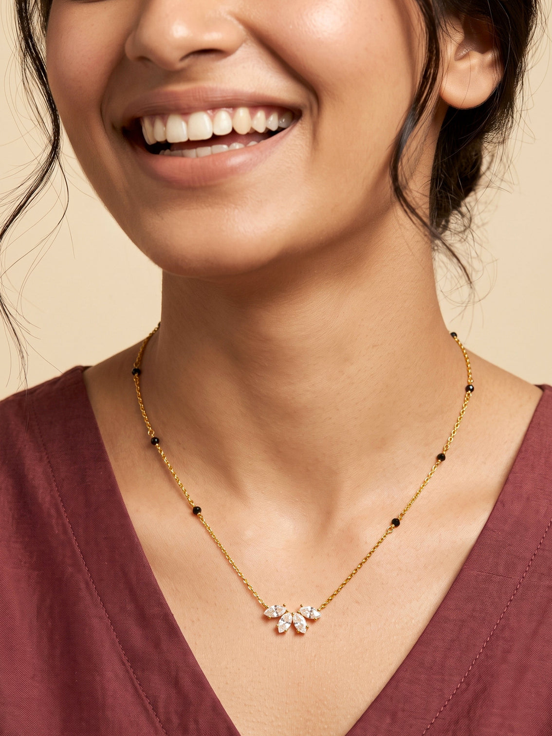 Mameraa Stone Petal Design 18K Gold Plated Mangalsutra