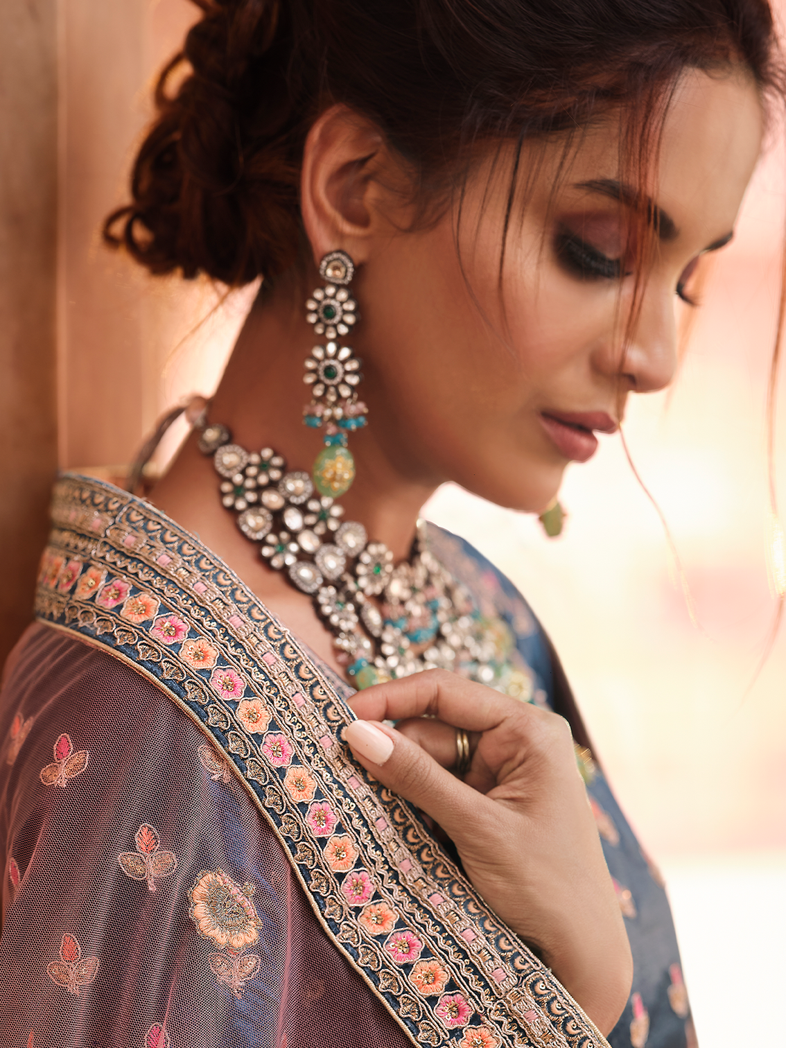 Blue Embroidered Velvet Semi Stitched Lehenga With Unstitched Blouse