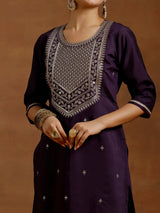 Gerua Purple Yoke Design Silk Blend Straight Suit With Dupatta