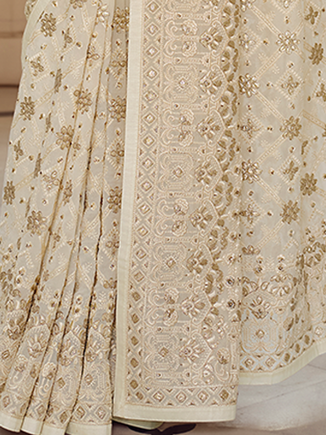 Apricot Georgette Saree With Unstitched Blouse