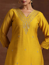 Libas Mustard Embroidered Silk Blend Straight Suit With Dupatta