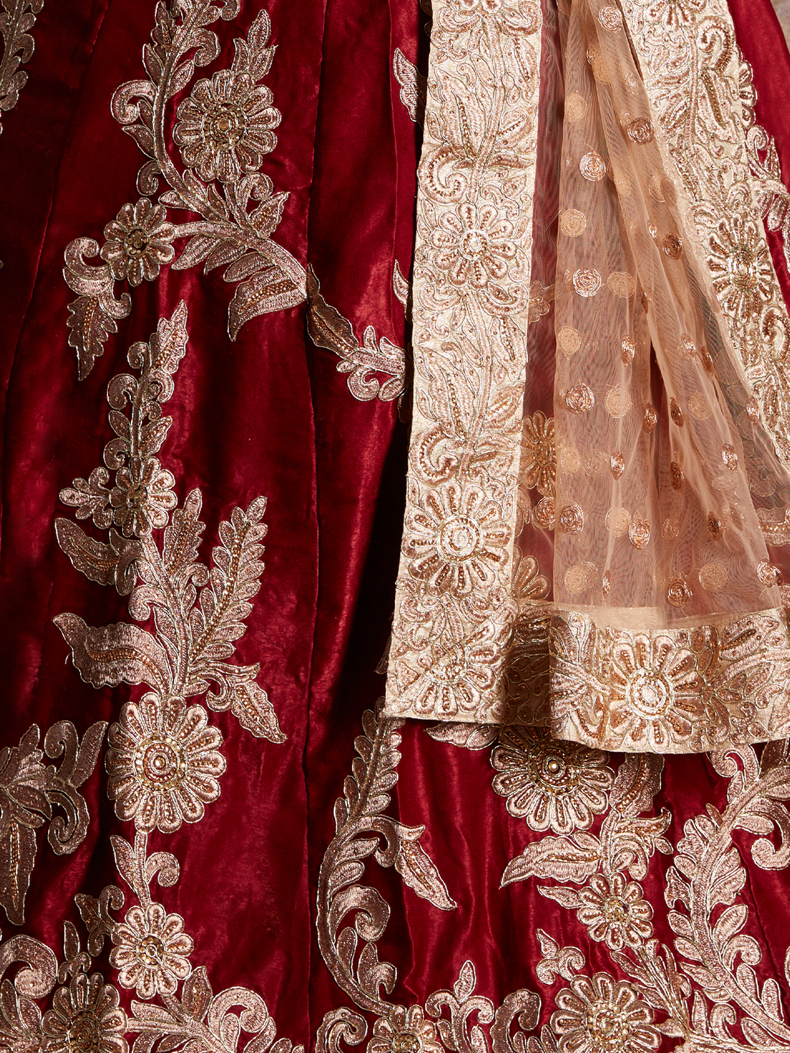 Maroon Embroidered Semi Stitched Lehenga With Unstitched Blouse