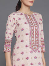 Libas Peach Printed Poly Crepe Straight Suit With Dupatta