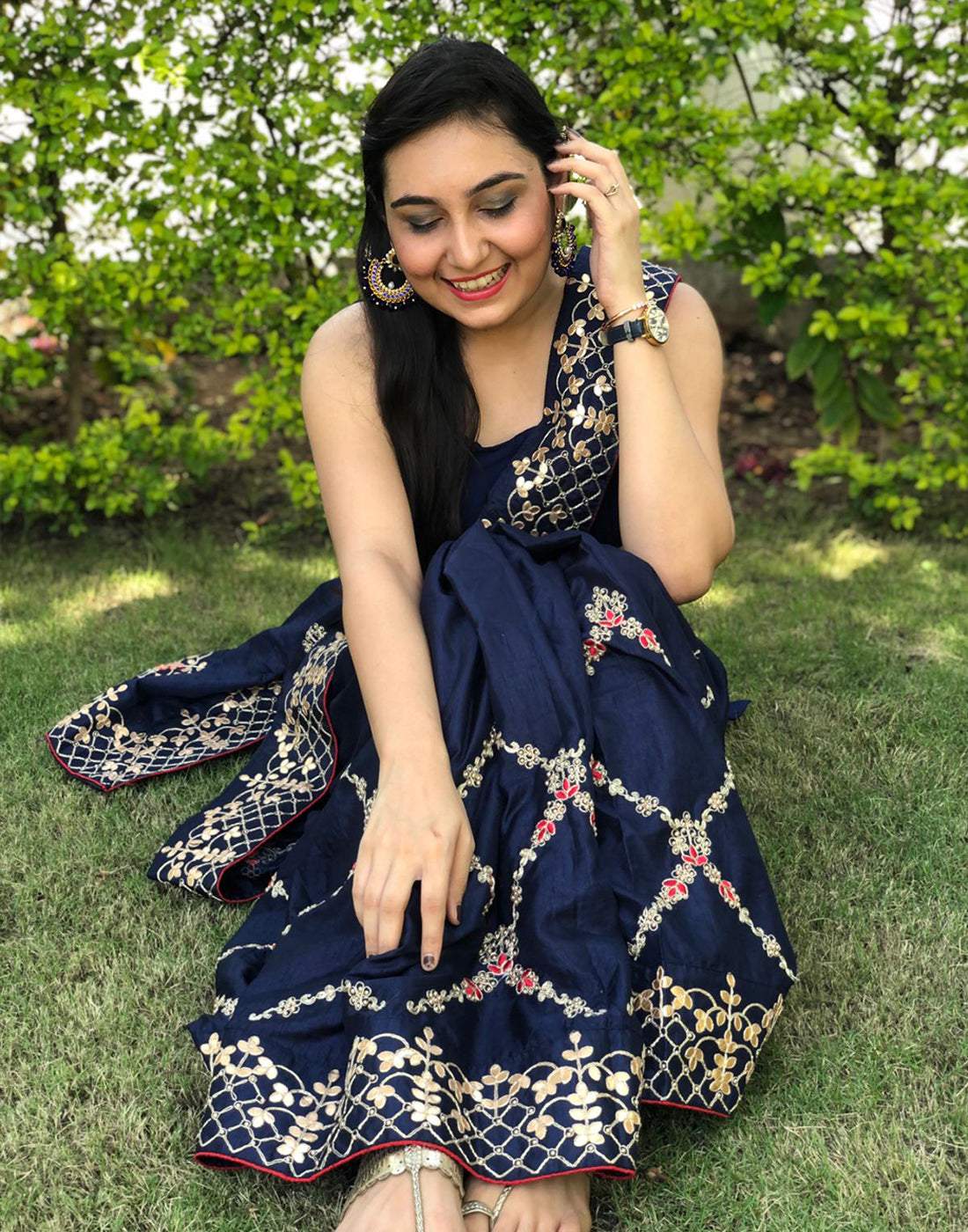 Kasab Silk Saree with Beautiful Embroidery Jaipuri with Ceramic Pearl and Silk Blouse for Wedding