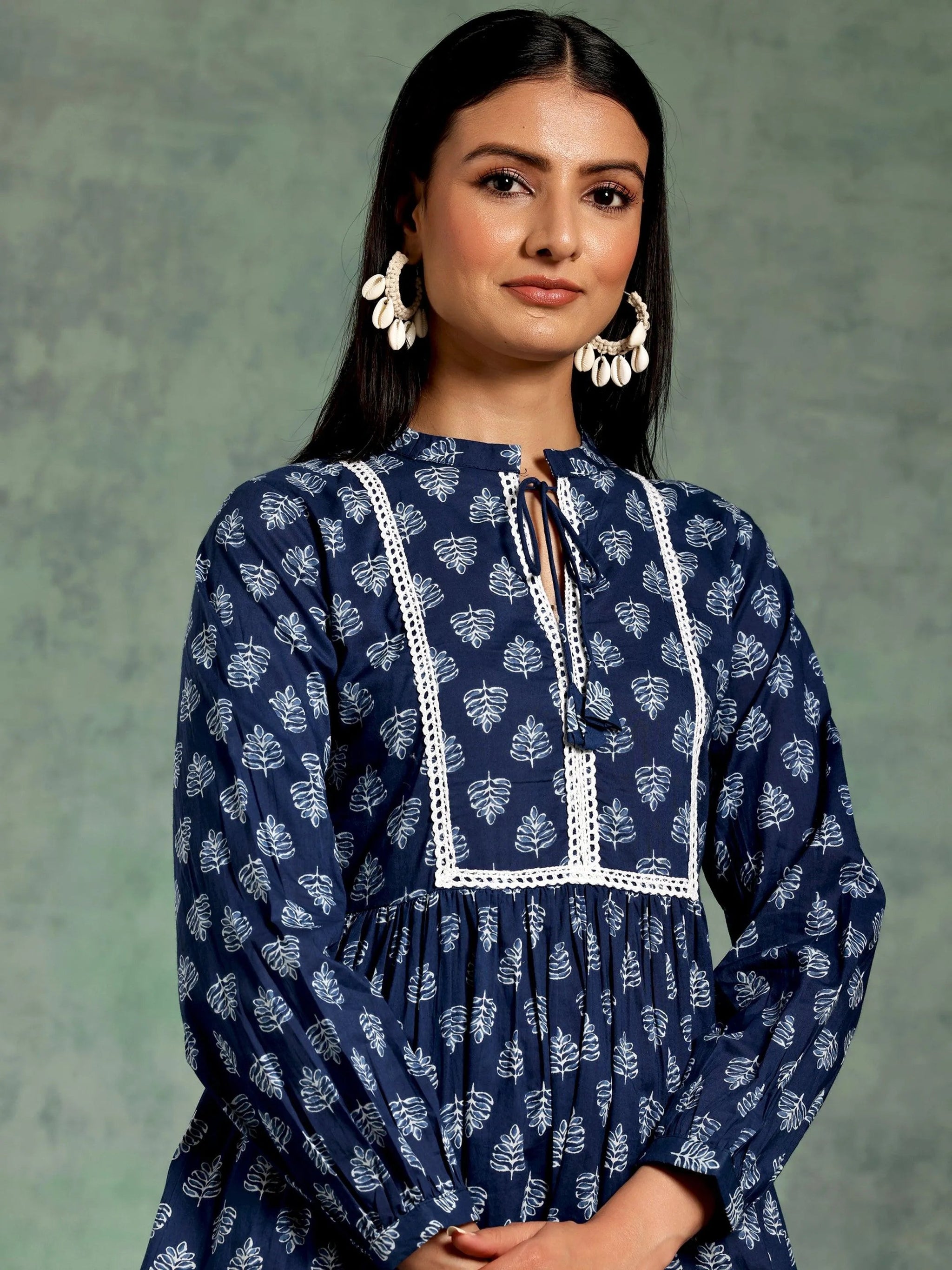 Libas Blue Yoke Design Cotton A-Line Kurti