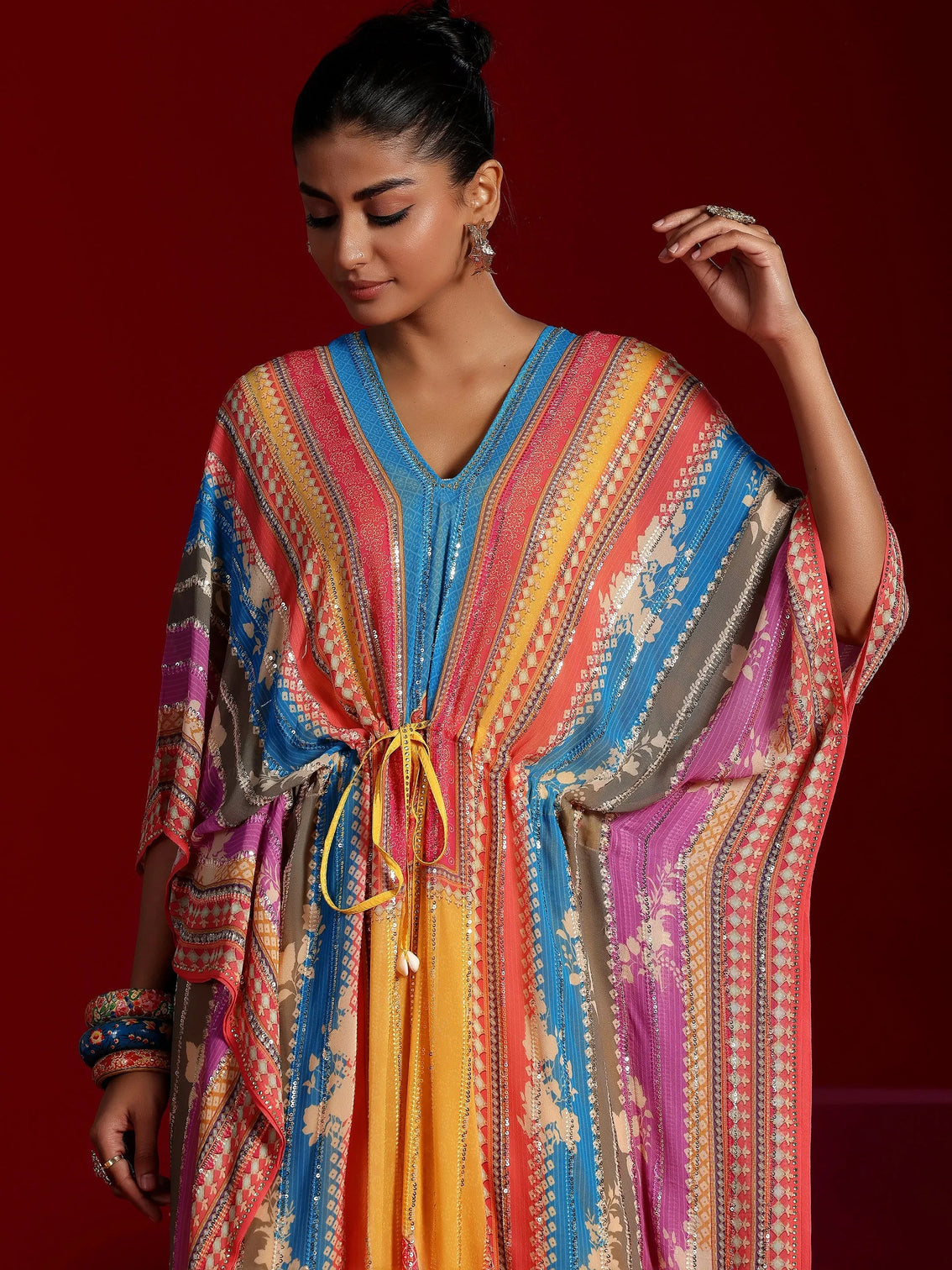 Mameraa Art Multi Printed Poly Georgette 3 Piece Co-Ords