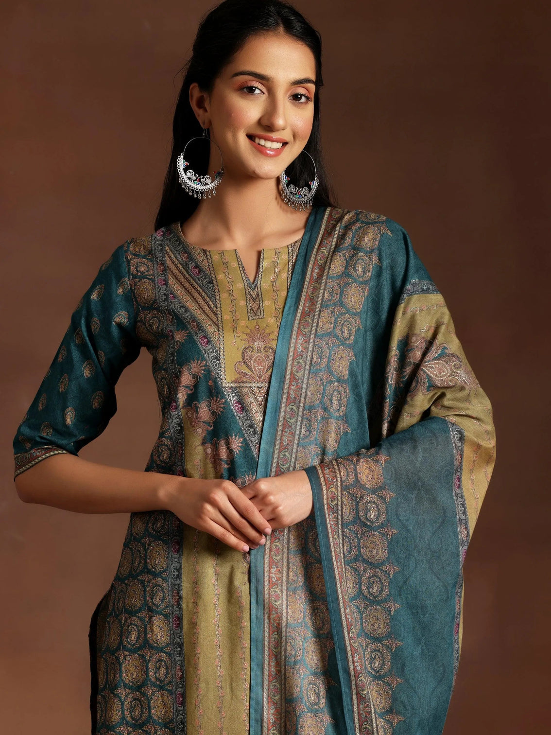 Mameraa Multicoloured Printed Crepe Straight Suit With Dupatta