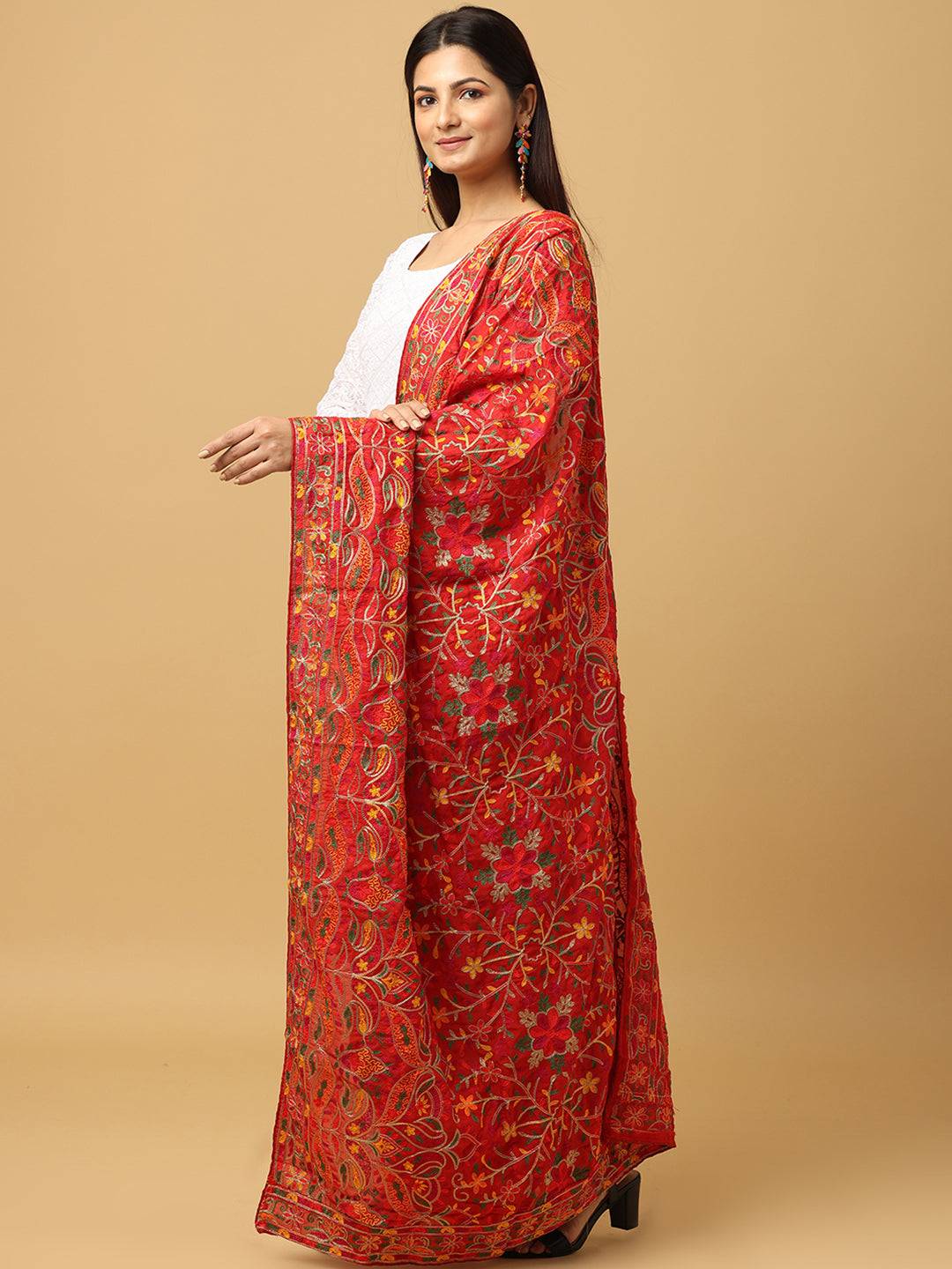 Red Traditional Floral Pashmina Dupatta