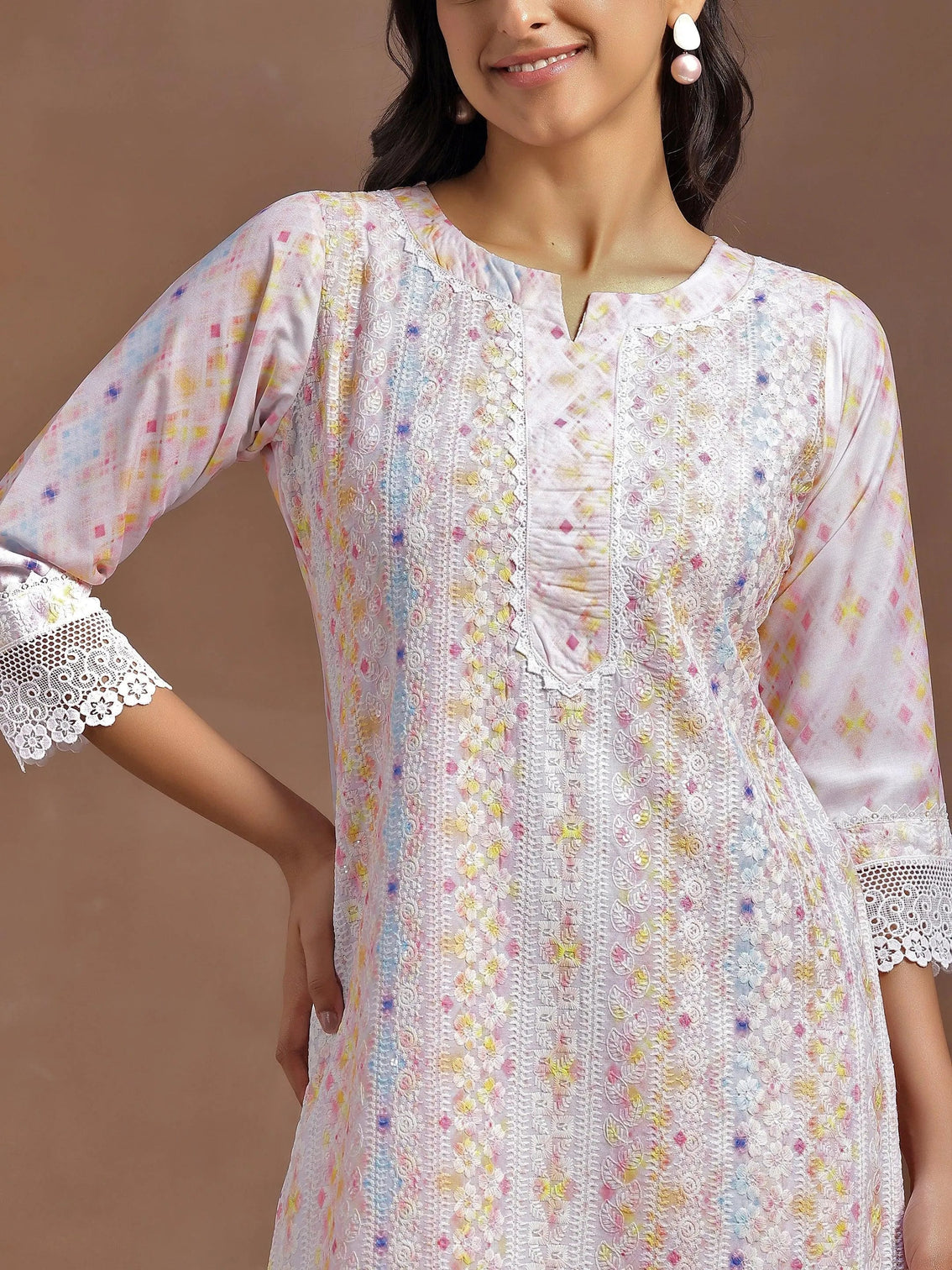 Mameraa Peach Embroidered Cotton Blend Straight Suit With Dupatta