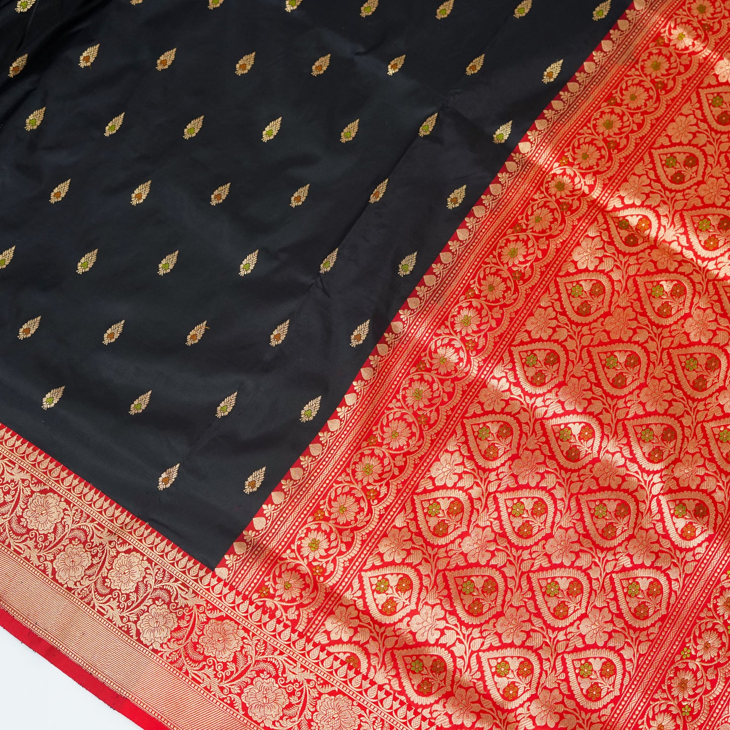 Black contrast with Red - Pure Soft premium Katan Silk Banarasi Saree