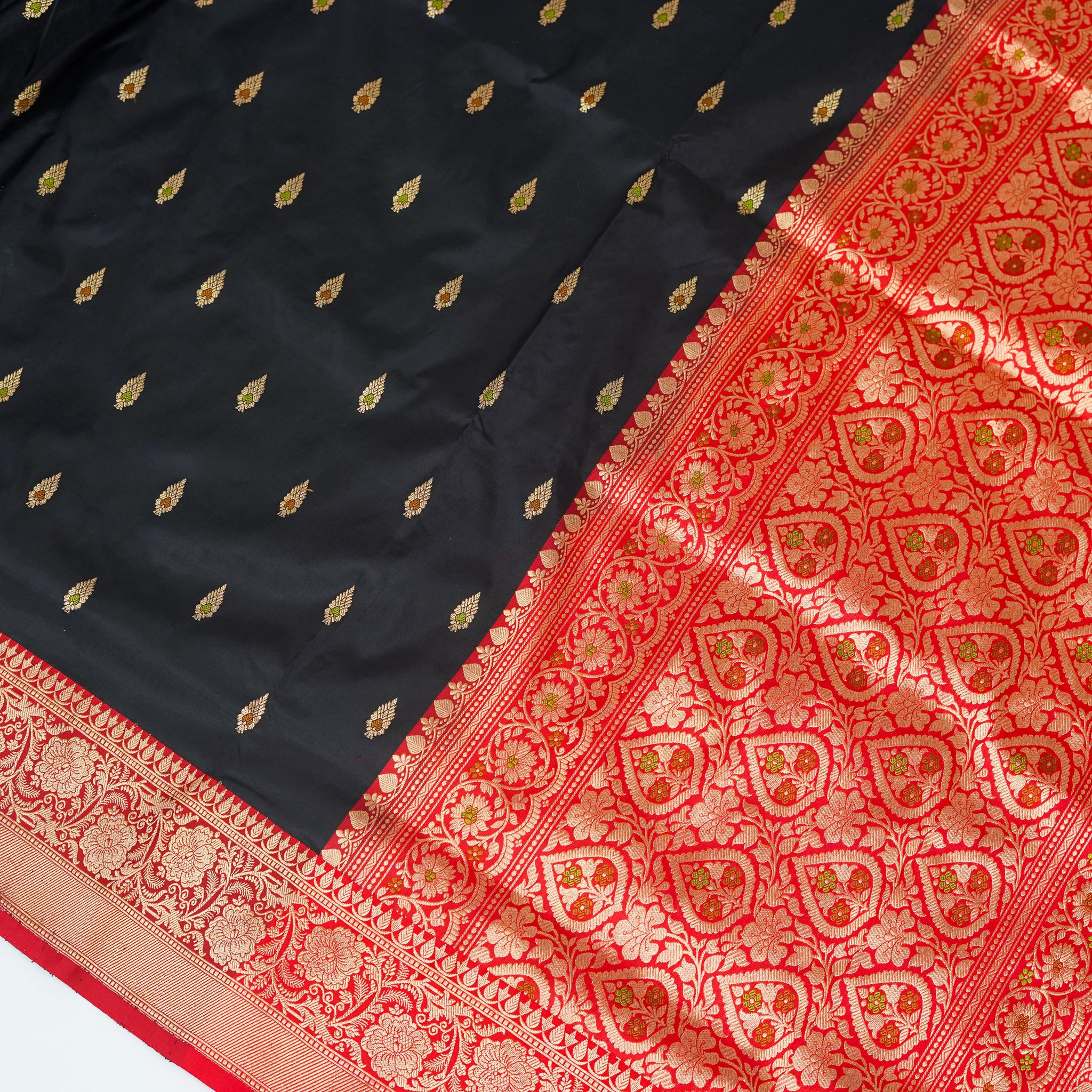 Black contrast with Red - Pure Soft premium Katan Silk Banarasi Saree