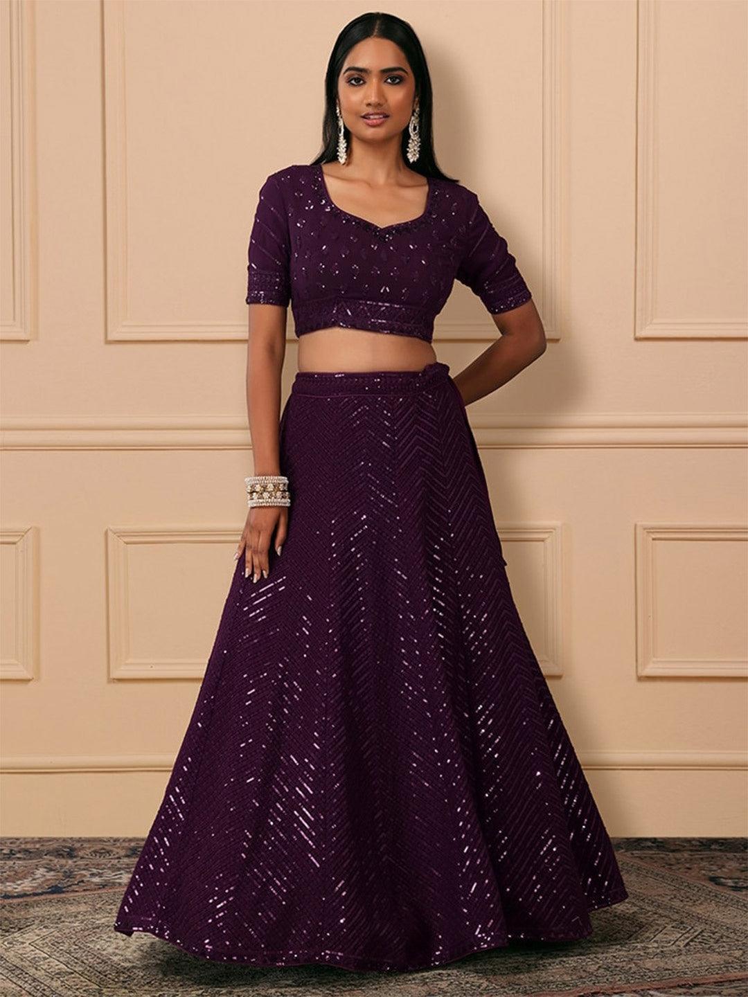 Purple Georgette Sequinned  Flared Lehenga choli