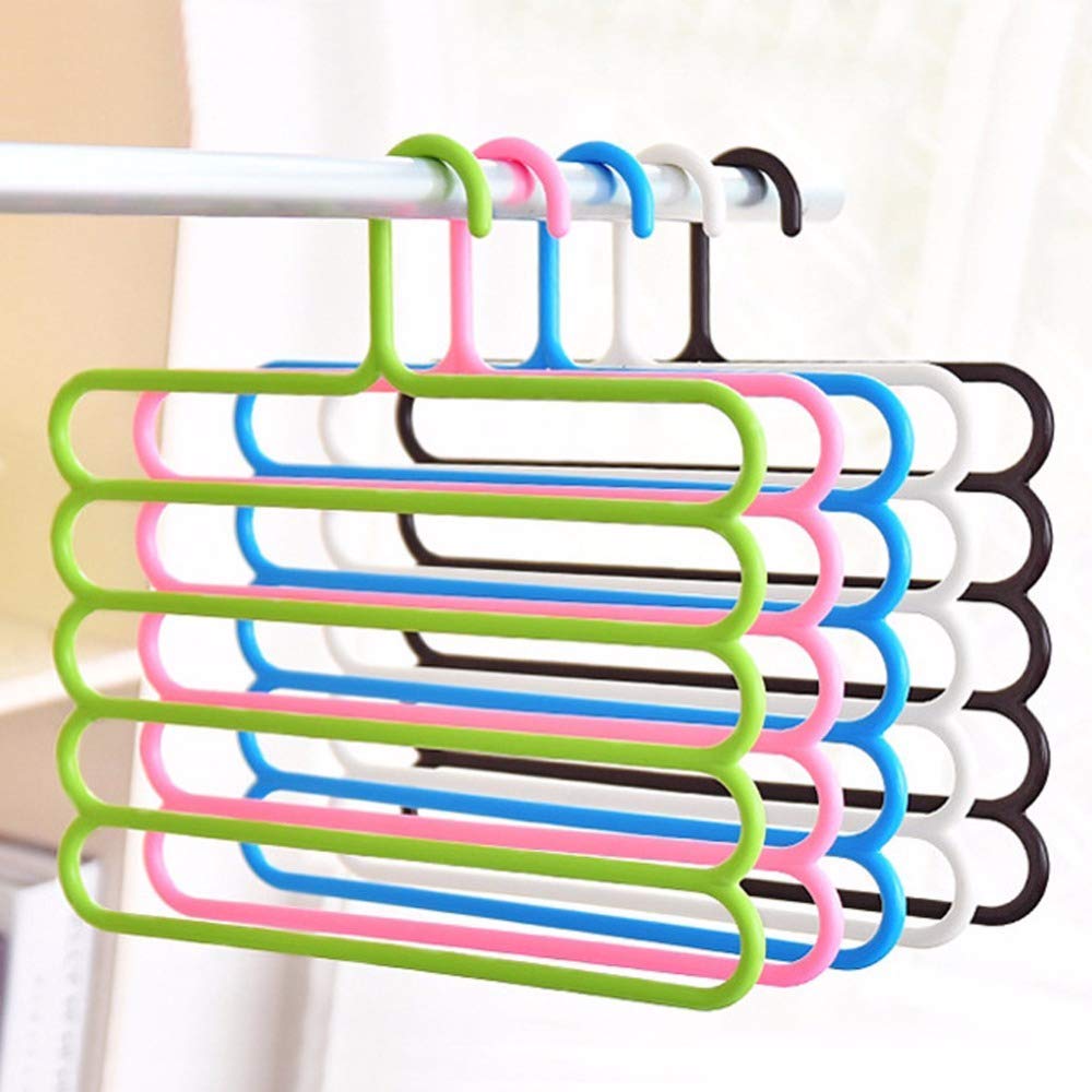10-Pack Multi-Layer Plastic Clothes Hangers | Space-Saving Multi-Purpose Closet Organizer for Pants, Shirts, Towels – Assorted Colours