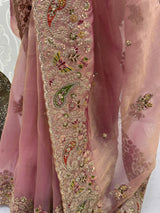 Marvelous Peach Diamond Work Silk Designer Saree With Blouse